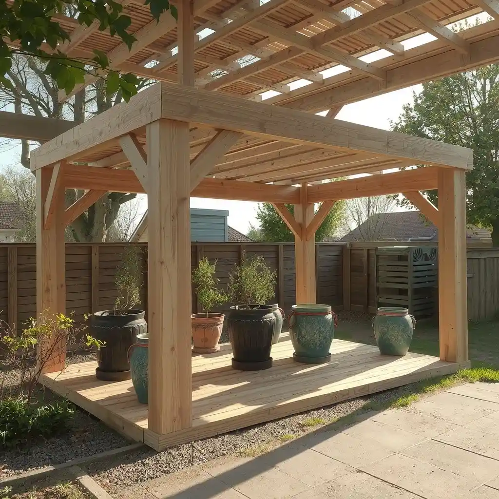 Ossature de carport en bois en cours de montage