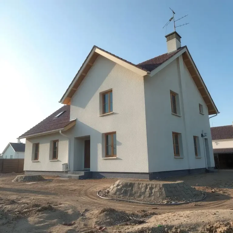Maison individuelle neuve en fin de chantier sur un terrain non aménagé